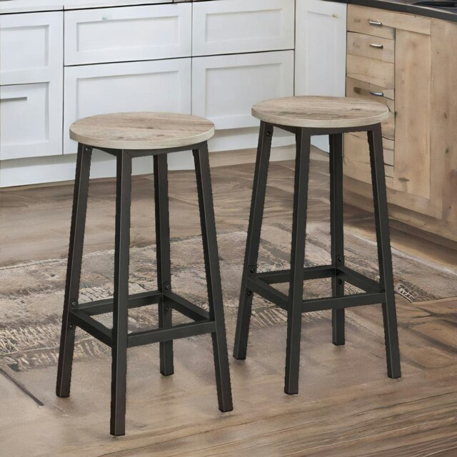 Rackhams Set of 2 Industrial Bar Stools Greige - image 1