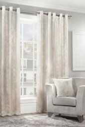 "Rackhams Crushed Velvet Fully Lined Eyelet Curtains - Cream - 46 x 54""" - thumbnail 1