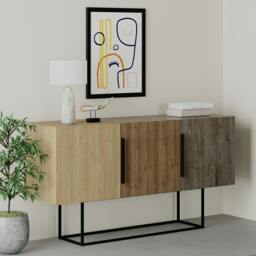 Rackhams Tontini Modern Console Sideboard Display Unit with 3 Cabinets and Shelves Oak Dark Oak Effect Dark Coffee 150cm - Multicolor - thumbnail 4