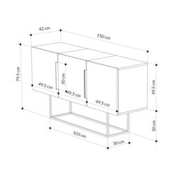 Rackhams Tontini Modern Console Sideboard Display Unit with 3 Cabinets and Shelves Oak Dark Oak Effect Dark Coffee 150cm - Multicolor - thumbnail 3