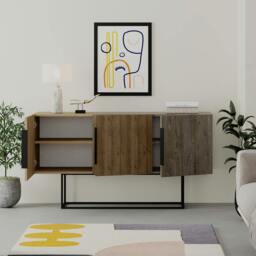 Rackhams Tontini Modern Console Sideboard Display Unit with 3 Cabinets and Shelves Oak Dark Oak Effect Dark Coffee 150cm - Multicolor - thumbnail 5
