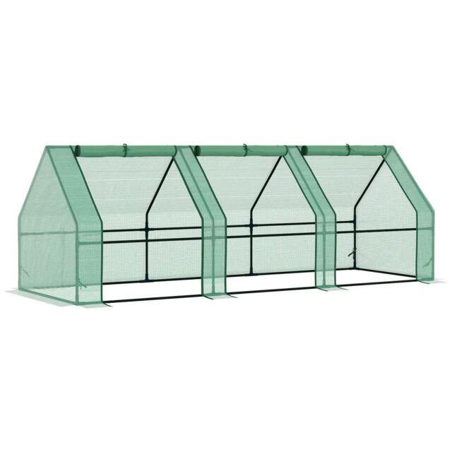 Rackhams Mini Small Greenhouse with Steel Frame & PE Cover & Zipped Window Poly tunnel Steeple for Plants Vegetables, 270 x 90 x 90 cm, Green - image 1