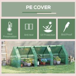 Rackhams Mini Small Greenhouse with Steel Frame & PE Cover & Zipped Window Poly tunnel Steeple for Plants Vegetables, 270 x 90 x 90 cm, Green - thumbnail 3