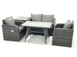 Rackhams Outdoor Garden Furniture Set Rattan Sofa Dining Table Set with Reclining Chair Side Table Dark Grey Mixed - thumbnail 2