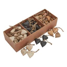 Rackhams Wooden Heart Hanging Ornament (Pack of 90) - Brown/Black - One Size - Brown/Black - 100% Mixed