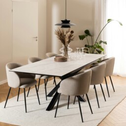 Rackhams Heaven Extendable Dining Table with Ceramic White Top 200cm - Black - No - White - thumbnail 4