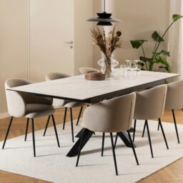 Rackhams Heaven Extendable Dining Table with Ceramic White Top 200cm - Black - No - White - thumbnail 6