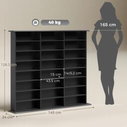 Rackhams DVD Storage Unit, Media Storage Shelf with 24 Compartments, Black - 145 cm - thumbnail 3