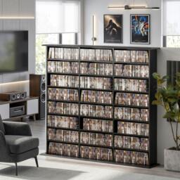 Rackhams DVD Storage Unit, Media Storage Shelf with 24 Compartments, Black - 145 cm - thumbnail 1