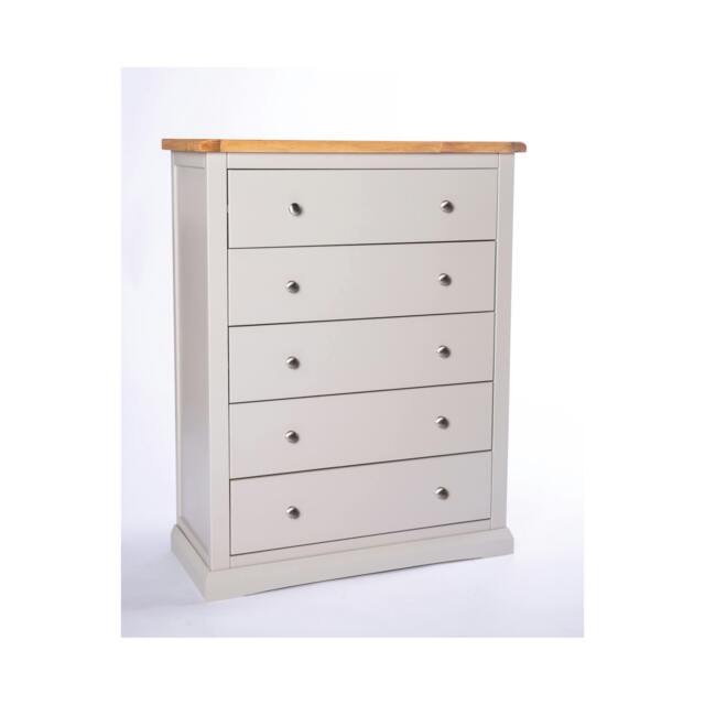 Rackhams Loreo 5 Drawer Chest of Drawers Chrome Knob - Light Grey - image 1