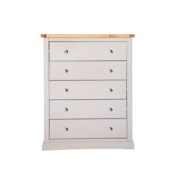 Rackhams Loreo 5 Drawer Chest of Drawers Chrome Knob - Light Grey - thumbnail 2