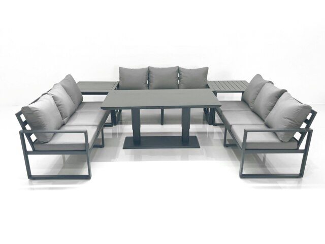 Rackhams 9 Seater Garden Sofa Set Aluminium Furniture Rising Dining Tabe Set with 2 Side Tables Dark Grey - image 1