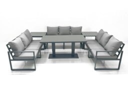 Rackhams 9 Seater Garden Sofa Set Aluminium Furniture Rising Dining Tabe Set with 2 Side Tables Dark Grey