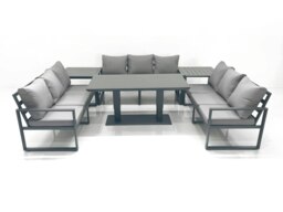 Rackhams 9 Seater Garden Sofa Set Aluminium Furniture Rising Dining Tabe Set with 2 Side Tables Dark Grey - thumbnail 2