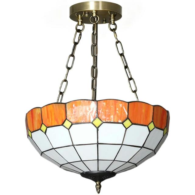 Rackhams Tiffany Style Ceiling Light, Vintage Chandelier with 3 E27 Sockets, Semi Flush Mount for Living Room, Bulbs Not Included