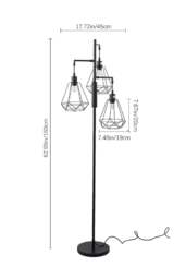 Rackhams Modern Industrial Black 3-Head Floor Lamp with Diamond Cage Shade - Black - One Size - thumbnail 4
