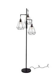 Rackhams Modern Industrial Black 3-Head Floor Lamp with Diamond Cage Shade - Black - One Size - thumbnail 5