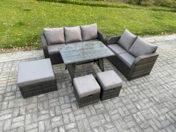 Rackhams Garden Furniture Sets 6 Pieces Wicker Rattan Furniture Manual Wicker Patio Sofa Patio Conversation Set Dark Grey Mixed - thumbnail 2
