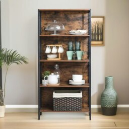 Rackhams 4 Tier Industrial Storage Bookcase Shelf Rustic Brown - thumbnail 5