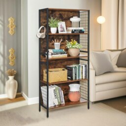 Rackhams 4 Tier Industrial Storage Bookcase Shelf Rustic Brown - thumbnail 6