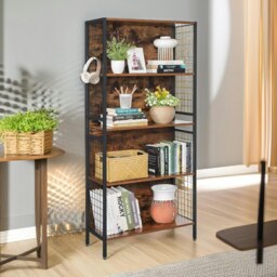 Rackhams 4 Tier Industrial Storage Bookcase Shelf Rustic Brown - thumbnail 2