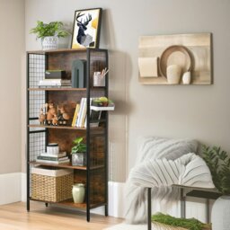 Rackhams 4 Tier Industrial Storage Bookcase Shelf Rustic Brown - thumbnail 1