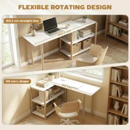 Rackhams Computer Desk with Storage Shelves 150 cm White/Oak - 40 - MDF, bamboo - 148 - thumbnail 5