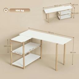 Rackhams Computer Desk with Storage Shelves 150 cm White/Oak - 40 - MDF, bamboo - 148 - thumbnail 4