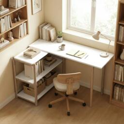 Rackhams Computer Desk with Storage Shelves 150 cm White/Oak - 40 - MDF, bamboo - 148