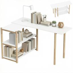 Rackhams Computer Desk with Storage Shelves 150 cm White/Oak - 40 - MDF, bamboo - 148 - thumbnail 3