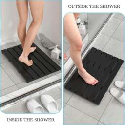 Rackhams Bamboo Bathroom Bath Mat 60x35cm Non-Slip Feet Ideal for Home, Hotels, Spa, Indoor & Outdoor Black - 1 - Black - Bamboo - thumbnail 4