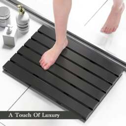 Rackhams Bamboo Bathroom Bath Mat 60x35cm Non-Slip Feet Ideal for Home, Hotels, Spa, Indoor & Outdoor Black - 1 - Black - Bamboo - thumbnail 2