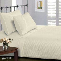 Rackhams Waffle Button Duvet Cover & Pillowcase Set - Cream - Single - thumbnail 1