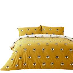 Rackhams Theia Eye Duvet Cover Set - Ochre Yellow - King - Ochre Yellow - 50% Polyester/50% Cotton