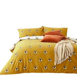 Rackhams Theia Eye Duvet Cover Set - Ochre Yellow - King - Ochre Yellow - 50% Polyester/50% Cotton - thumbnail 2