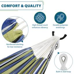 Rackhams Double Cotton Hammock with Stand (250cm) - Oasis - thumbnail 5
