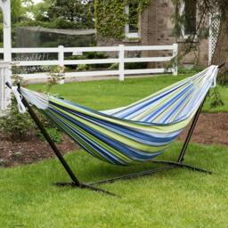 Rackhams Double Cotton Hammock with Stand (250cm) - Oasis - thumbnail 2