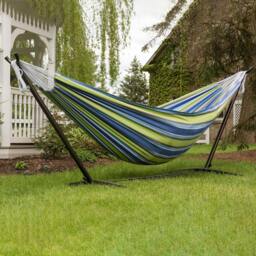 Rackhams Double Cotton Hammock with Stand (250cm) - Oasis - thumbnail 3