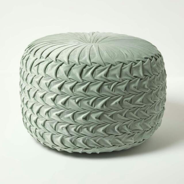 Rackhams Grace Pleated Velvet Pouffe - Green - image 1