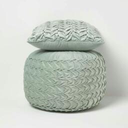Rackhams Grace Pleated Velvet Pouffe - Green - thumbnail 6
