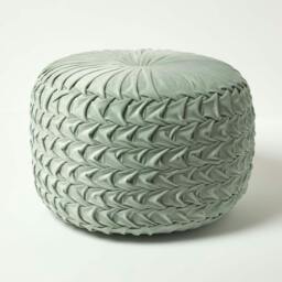 Rackhams Grace Pleated Velvet Pouffe - Green - thumbnail 1