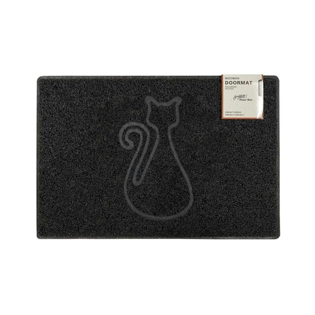 Rackhams Cat Medium Embossed Doormat in Black - Black - Vinyl - 1 - image 1