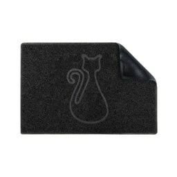 Rackhams Cat Medium Embossed Doormat in Black - Black - Vinyl - 1 - thumbnail 2