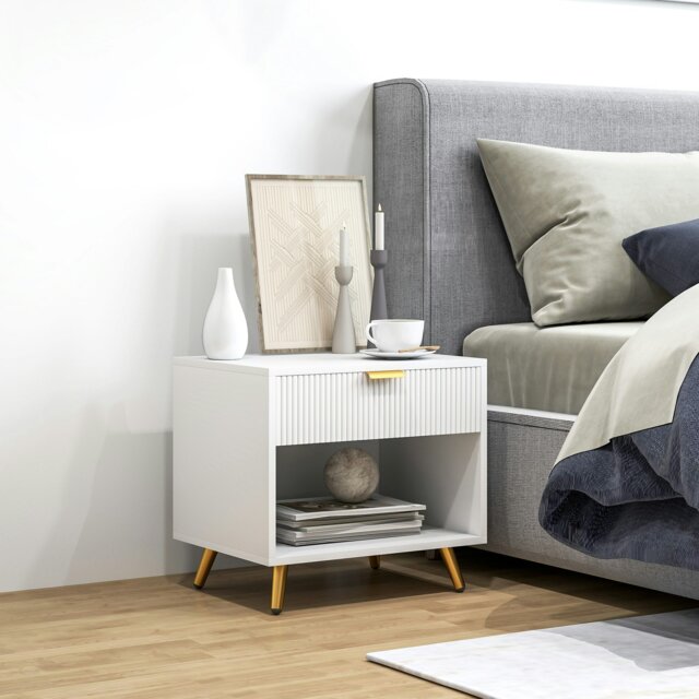 Rackhams Small Table With Drawer, Open Compartment and Handle, Black - White - image 1
