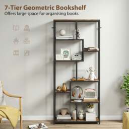Rackhams Industrial Bookcase 7-Tier Bookshelf Shelving Unit Rustic Brown Black - Grey and Black - thumbnail 5
