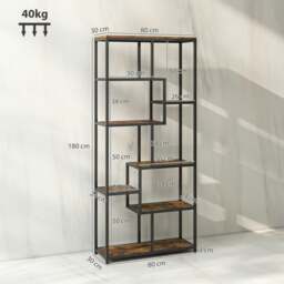 Rackhams Industrial Bookcase 7-Tier Bookshelf Shelving Unit Rustic Brown Black - Grey and Black - thumbnail 3
