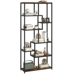 Rackhams Industrial Bookcase 7-Tier Bookshelf Shelving Unit Rustic Brown Black - Grey and Black - thumbnail 2