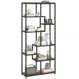 Rackhams Industrial Bookcase 7-Tier Bookshelf Shelving Unit Rustic Brown Black - Grey and Black - thumbnail 6