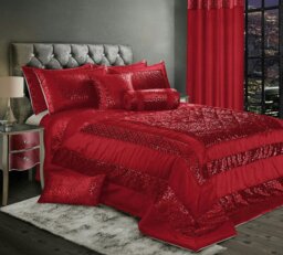Rackhams Vera Foil Printed Quilted Bedspread - Red - Double - thumbnail 1