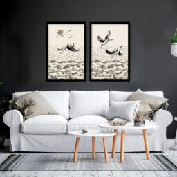 Rackhams Japanese art print - Set of 2 wall art prints for living room - 20 x 30 in / 50 x 76 cm - Satin Photo paper 280 gsm - Black Frame - thumbnail 6
